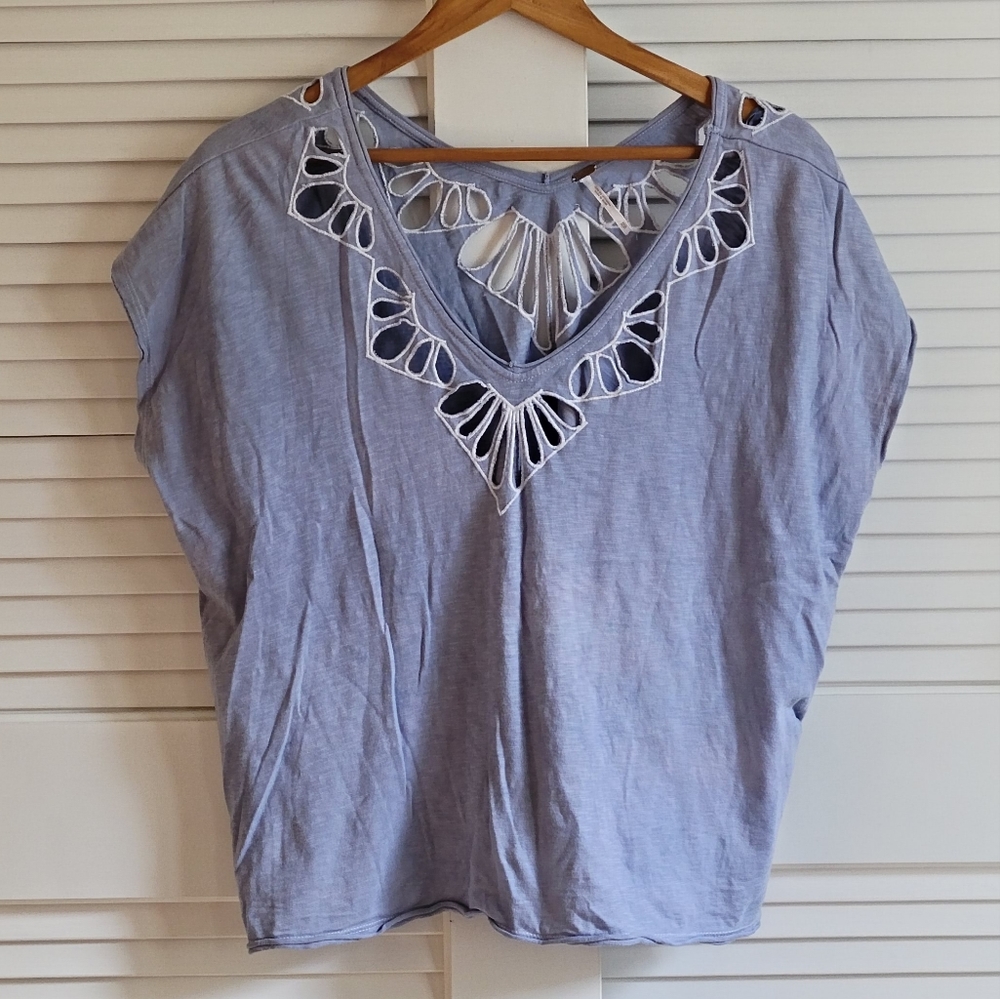 FREE PEOPLE Blue Cutout Relaxed Top XS